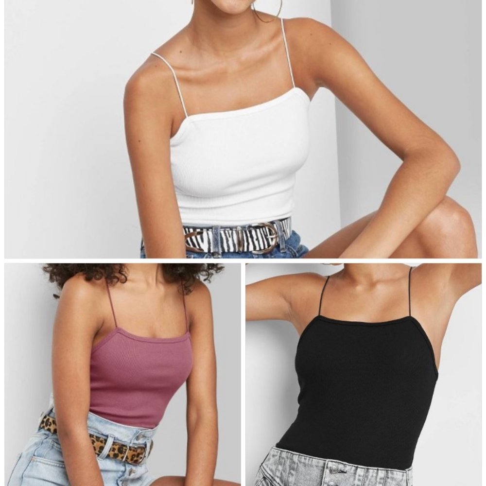 SET OF 3 NWT Square Neck Spaghetti Strap Tank Bodysuits Mauve Black White XS